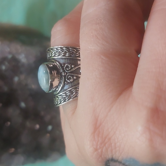 Wide Band Vintage Style Larimar Ring Size 7 - Picture 5 of 9